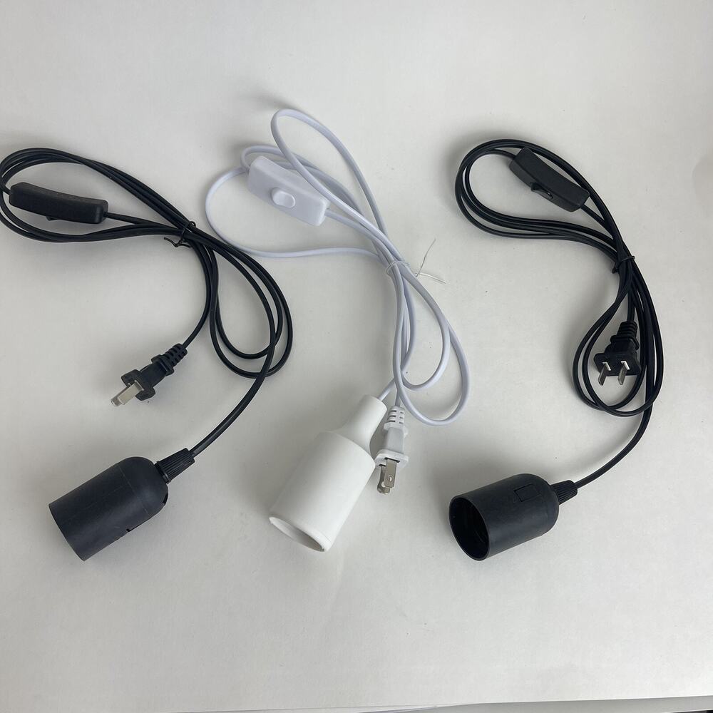 Lot Of 3 E27 Bulb Lamp Holder With‎ Cable & Switch, Light Socket Black & White